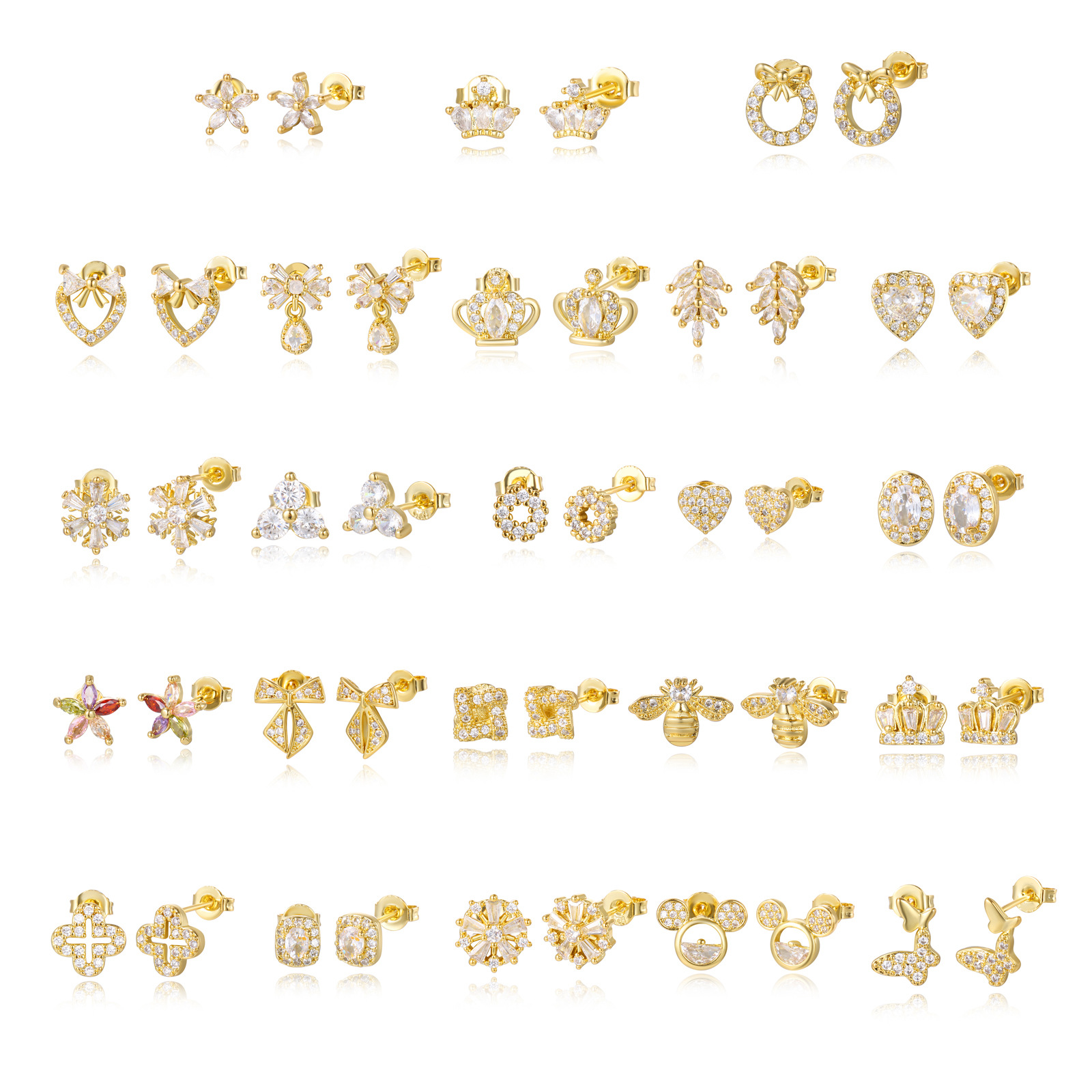 7g Weight Copper Ear Needle Material 18K Gold Plated Plating Material Zircon Inlay Material Ear Studs Classification 1 Piece Quantity Daily Occasion Copper Material Geometric, Heart Shape, Crown Pattern All Seasons Season Women's Gender Inlay Design Sweet Style 1 Piece Sweet Geometric Heart Shape Crown Inlay Copper Zircon 18K Gold Plated Ear Studs 2