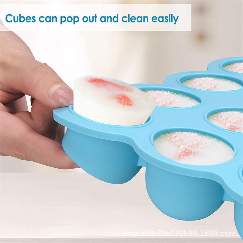 Caja de suplemento de alimentos para bebés Molde de bandeja de hielo de silicona grande Caja de suplemento de alimentos para bebés de silicona de 12 agujeros con tapa Caja de hielo doméstica Venta directa