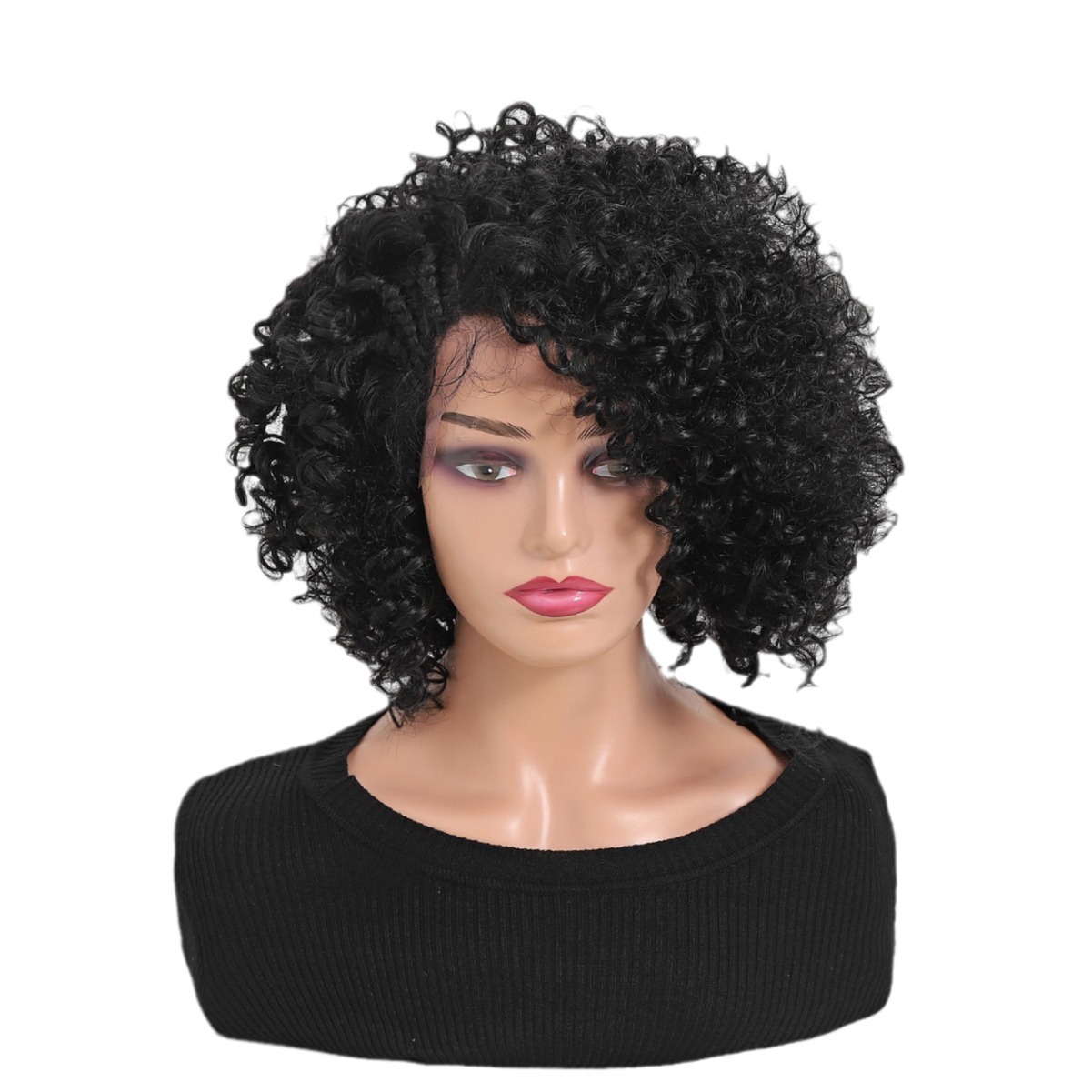 Transfronterizo corto explosivo cabeza peluca Afro Curly Wig África pellizco pequeño rollo de fibra química cubierta de cabeza