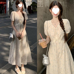 夏の女性のためのプラスサイズのフランスの高級花柄ドレス、梨型の体型、太った女性のためのレーススカート、お腹をカバーしてスリムに見えるスカート