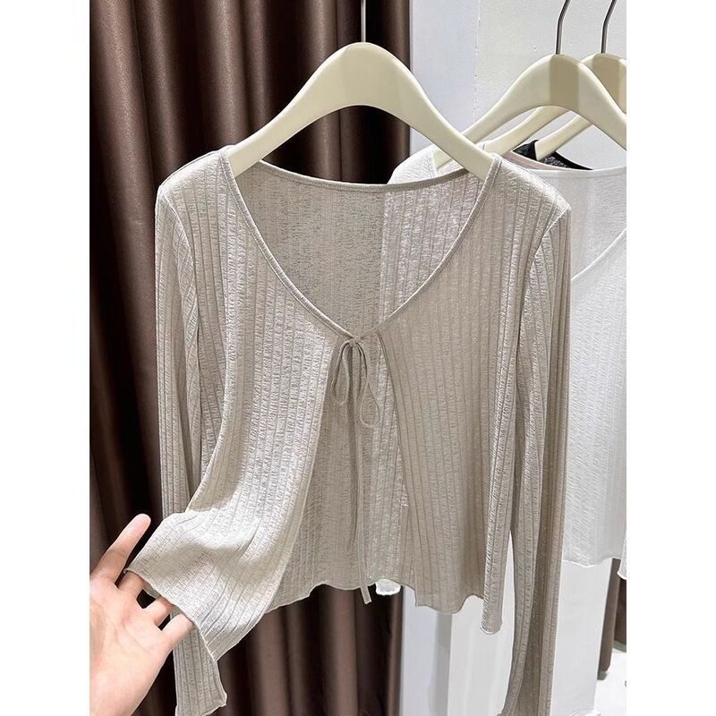 Sun-Protective Ice Silk Knit Tie-Up Cardigan for Women, New Summer Thin Long-Sleeve Cover-Up Paired with a Slip Dress and Outerwear Top Sun-Protective Ice Silk Knit Tie-Up Cardigan for Women, New Summer Thin Long-Sleeve Cover-Up Paired with a Slip Dress and Outerwear Top
