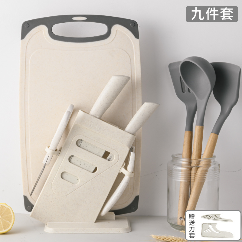 Yangjiang cuchillo de acero inoxidable cuchillo de cocina combinación de utensilios de cocina conjunto de corte conjunto completo de cuchillo de cocina tablero de cocina 2 en 1 uso doméstico