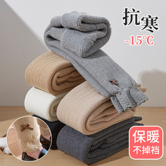 冬裝新款女童加絨羊羔絨麻花蝴蝶結長褲韓版特厚複合保暖寶寶打底