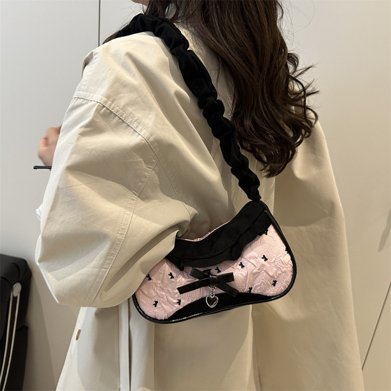 批发甜美风褶皱手提小方包女包2025秋新款格纹蕾丝单肩包潮斜挎包|undefined