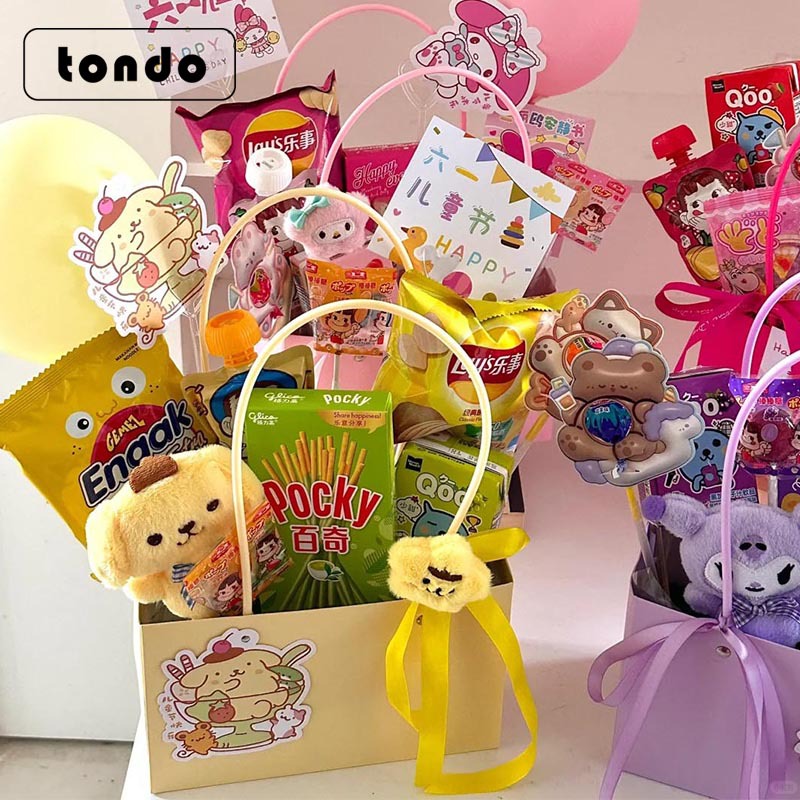 Día del niño de dibujos animados diy snacks bolso de material paquete de jardín de infantes escuela primaria regalos de vacaciones hechos a mano