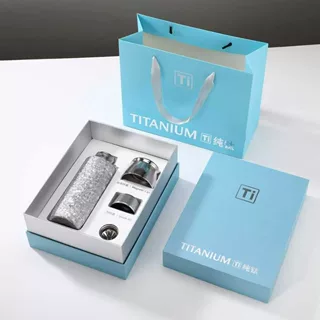 纯钛Ti保温杯礼盒装冰花现代简约带茶隔茶水分离双盖定制水杯子QZ