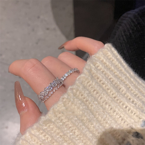 Sparkling~Light Luxury Double Layer Ring for Women, Ins High-End, Unique Design, Exquisite Finger Ring, Open Style, Fashionable and Elegant