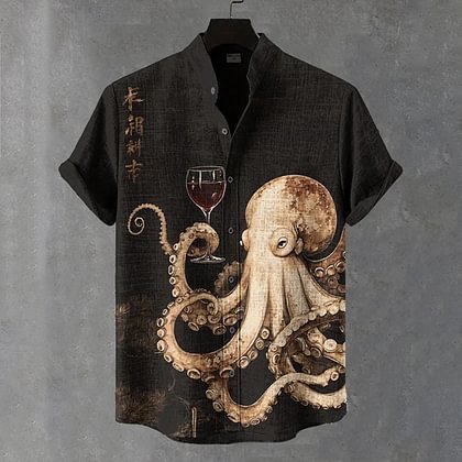 TEMU Hawaiian Shirt Men's Short Sleeve Ukiyo-e Art 3D Digital Printing Trendy