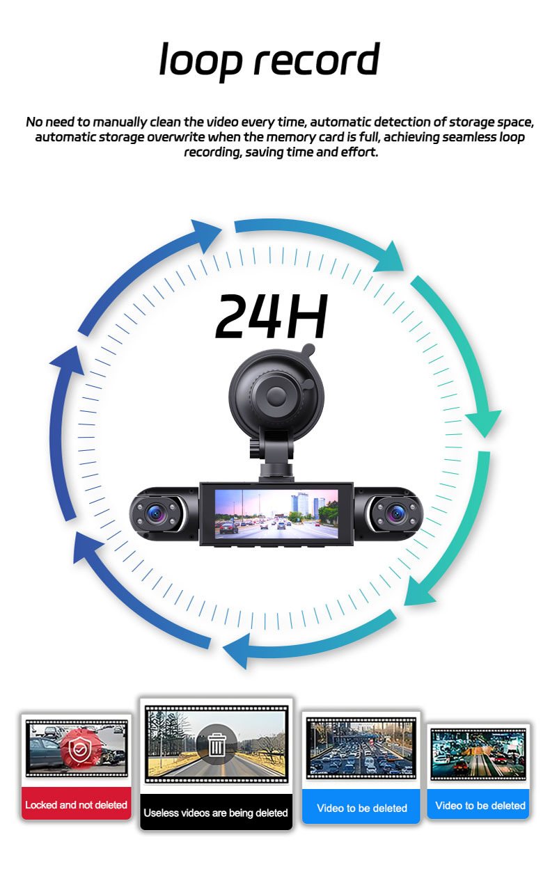 Y108 Cross-Border 4-Channel Four-Lens 3.16inch Popular Dash Cam Hd 1080P Infrared Night Vision Parking