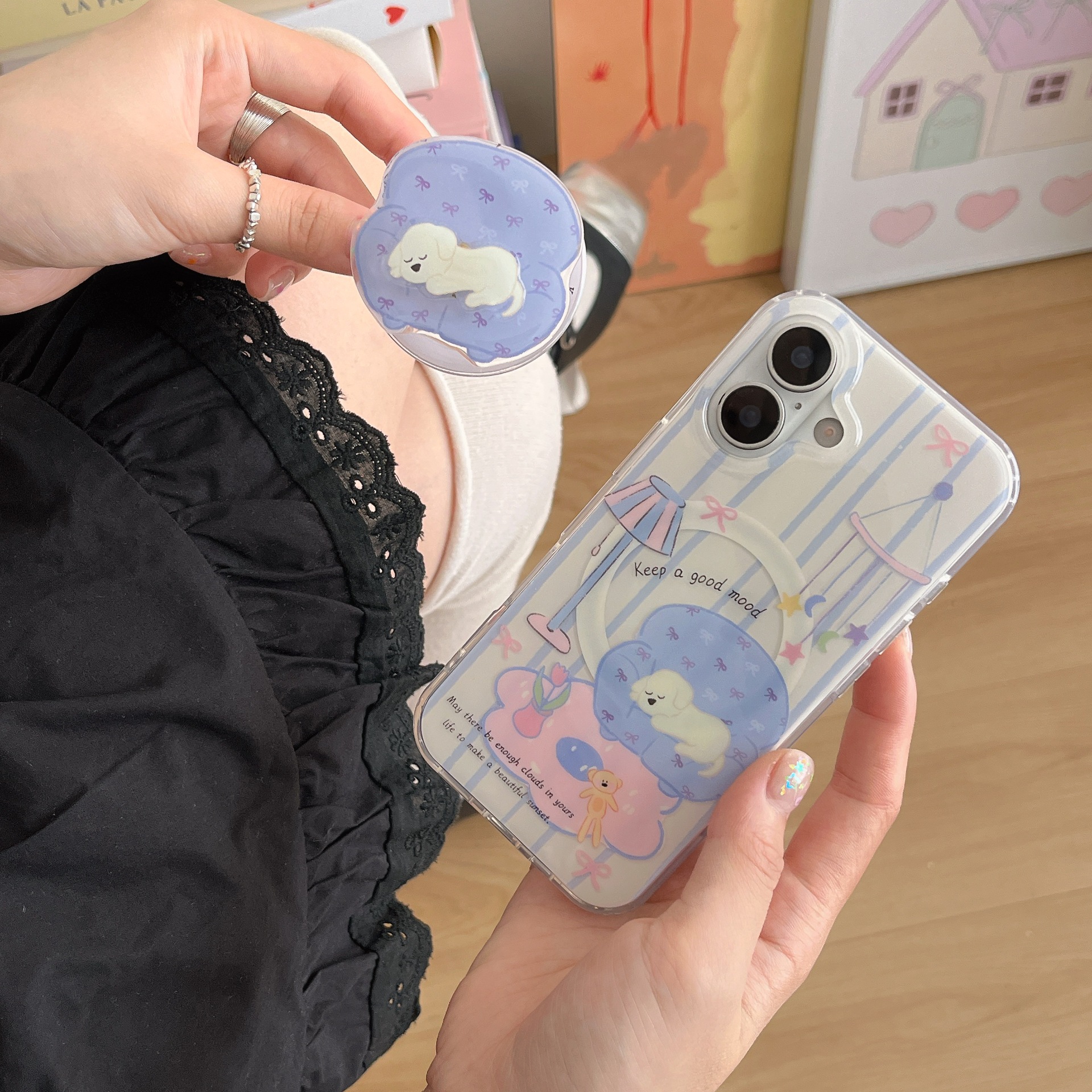 Lindo sofá para dormir cachorro para iPhone15ProMax funda para teléfono móvil 16PM atracción magnética 14/13 femenino 16Pro