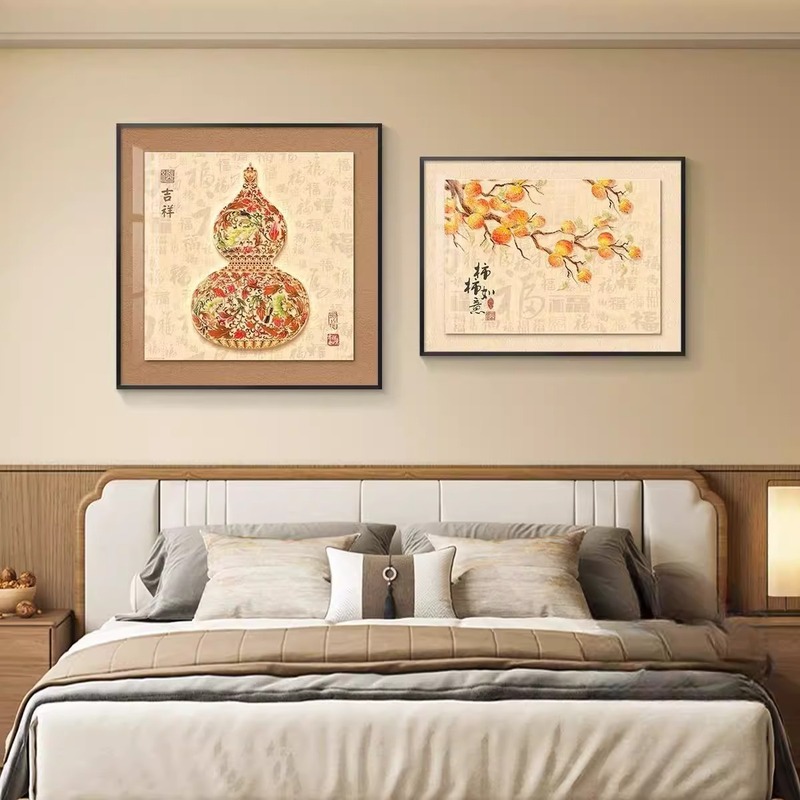 ライトラグジュアリー2分割ベッドルームベッドサイド装飾絵画マスターベッドルームルーム新しい中国風吊り絵画壁画シンプルモダンハイエンド|undefined