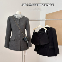 气质夹棉收腰毛呢外套女冬高级感富家千金呢子外套