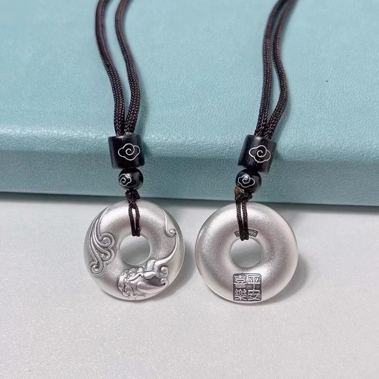 貔貅平安扣純銀吊墜實心貔貅足銀鑰匙扣掛件汽車鑰匙扣銀掛墜