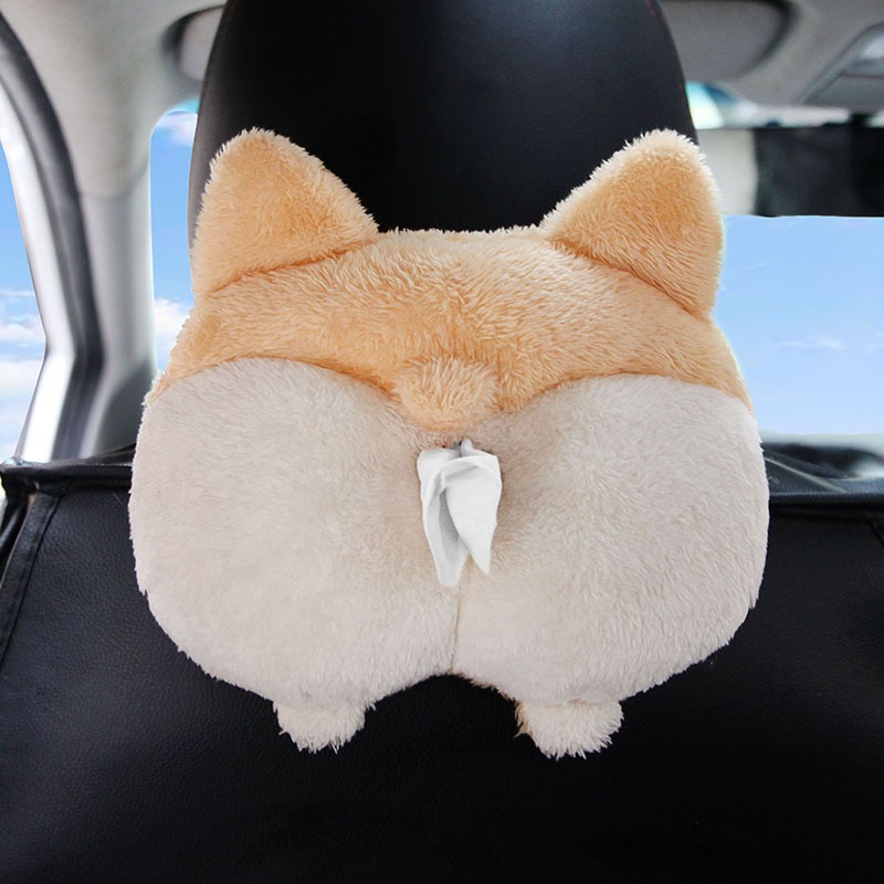 Nabaluo Car Tissue Box Corgi Butt Napkin Holder Sun Visor Armrest (Car tissue box/set) - yellow-butt-corgi