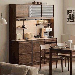 Nordic Solid Wood Sideboard Cabinet Household Small Apartment Rock Board Multifunctional Tea Cabinet Living Room Simple Wall Integrated Cabinet