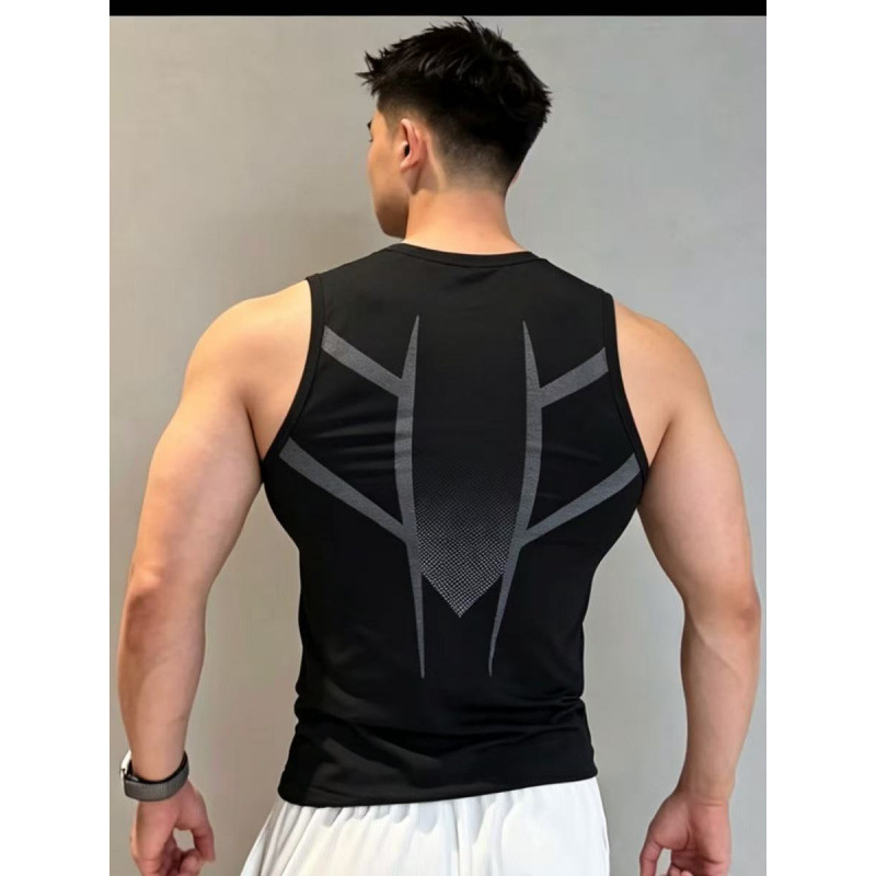Summer New Men's Fitness Vest Seamless Jacquard Elastic Quick-Drying Outdoor Running Sports Sleeveless Shirt
