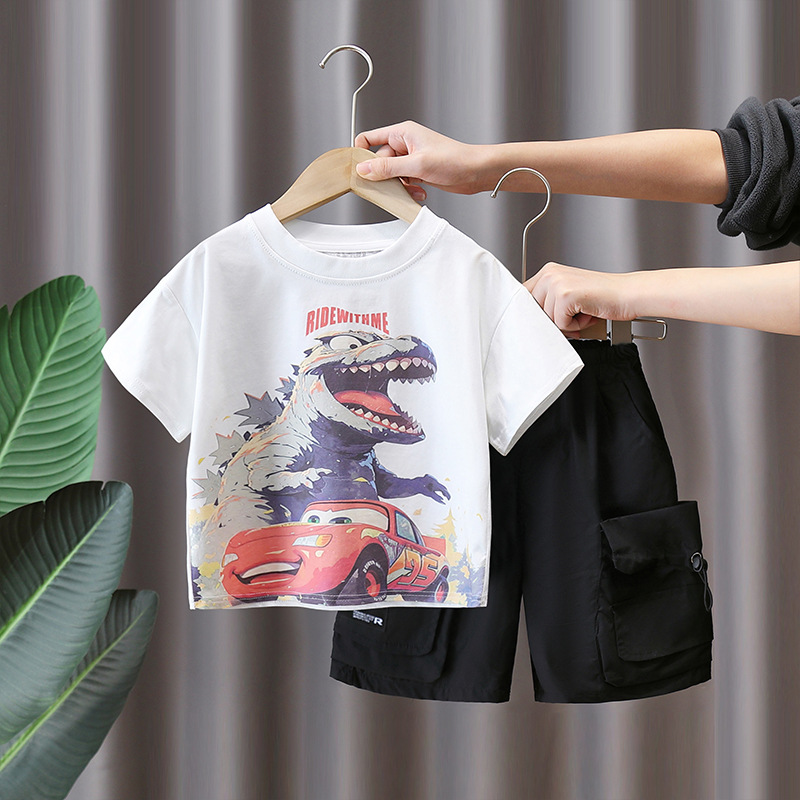 7289 Traje de verano para niños 2025 Nueva camiseta de manga corta con estampado de tie-dye para niños Verano fresco y atractivo de dos piezas Verano 5