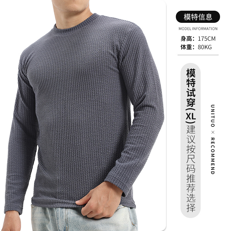 Otoño y invierno ropa de hombre lujosa alta sensación de cuello redondo de punto camiseta de manga larga simple camiseta de hilo de núcleo camiseta superior hombre