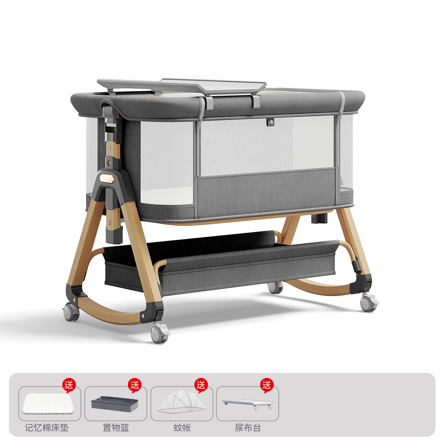 Cama para bebés, cama de cuna para recién nacidos, cama de empalme grande, cama móvil portátil plegable multifuncional 2 en 1