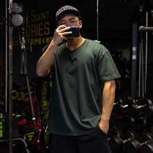 2021新款运动纯色男短袖健身休闲透气训练宽松韩版潮牌大码T恤