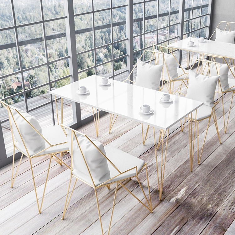 Milk Tea Shop Table and Chair Set, Simple and Casual, Suitable for Cafes, Dessert Shops, Dining Tables, Restaurants, Dining Furniture, Round Table with Stone Top