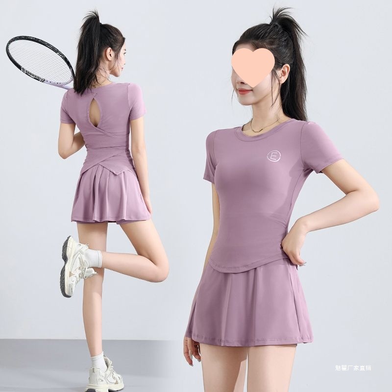 运动瑜伽套装紧身显瘦美背恤时尚修身防走光半身裙休闲网球服