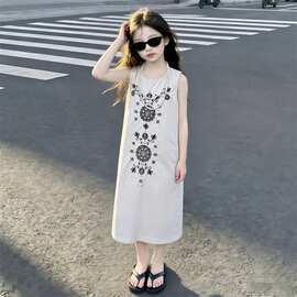 女童连衣裙夏装2026新款女大童感背心裙儿童夏季重工刺绣裙子