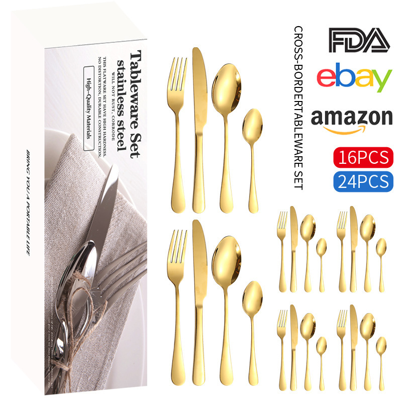 1010 Stainless Steel Steak Knife, Fork, and Spoon 16-Piece Set 24 Gift Box Set Spoon Wholesale Tableware Gift Luxury