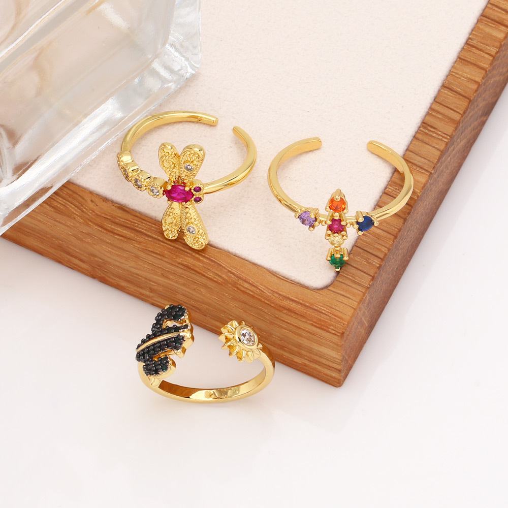 Fashion Dragonfly Copper Open Ring Plating Inlay Zircon Copper Rings