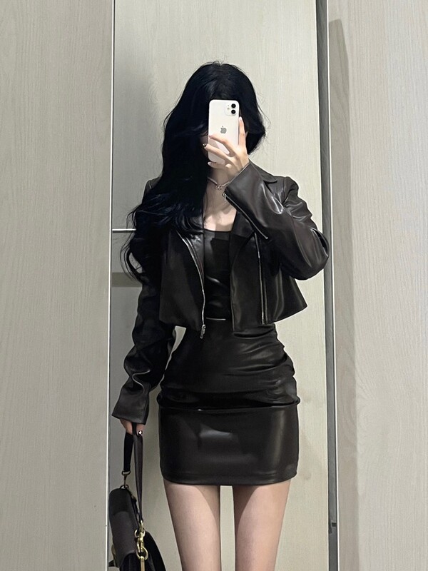 辣妹短款黑色皮衣外套女2025秋季新款高级感小个子PU皮夹克上衣潮|undefined