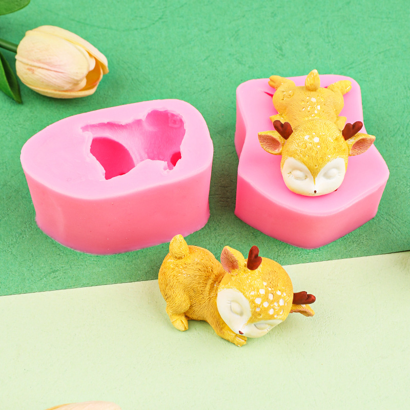 Decoración del coche DIY lindo ciervo epoxi pastel decoración chocolate crema pegamento etiqueta engomada del refrigerador decoración molde de silicona