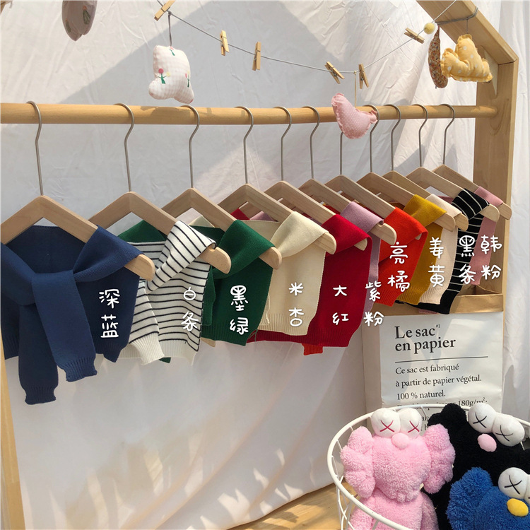 Children's Shawl Korean-style Boys and Girls Spring and Autumn All-match Solid Color Striped Knitted Multi-color Small Washer Cape Fake Collar Trendy