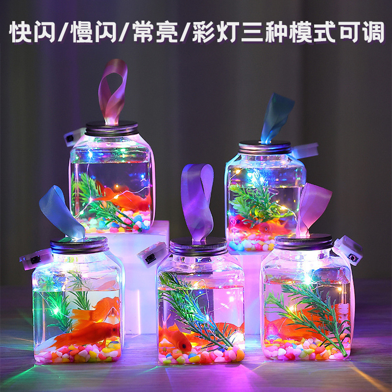 Trendy Glowing Fish Tank Set for Ornamental Fish, Park Square Night Market Hot-Selling Toy