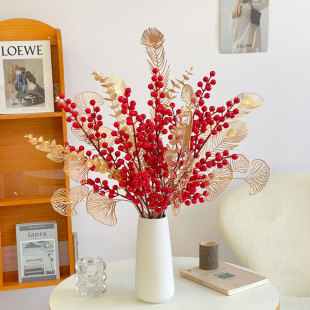 Fortune Fruit Red Fruit Golden Flower Fake Flower Decoration Living Room Dining Table New Year Housewarming Room Decoration Flower Arrangement Decoration
