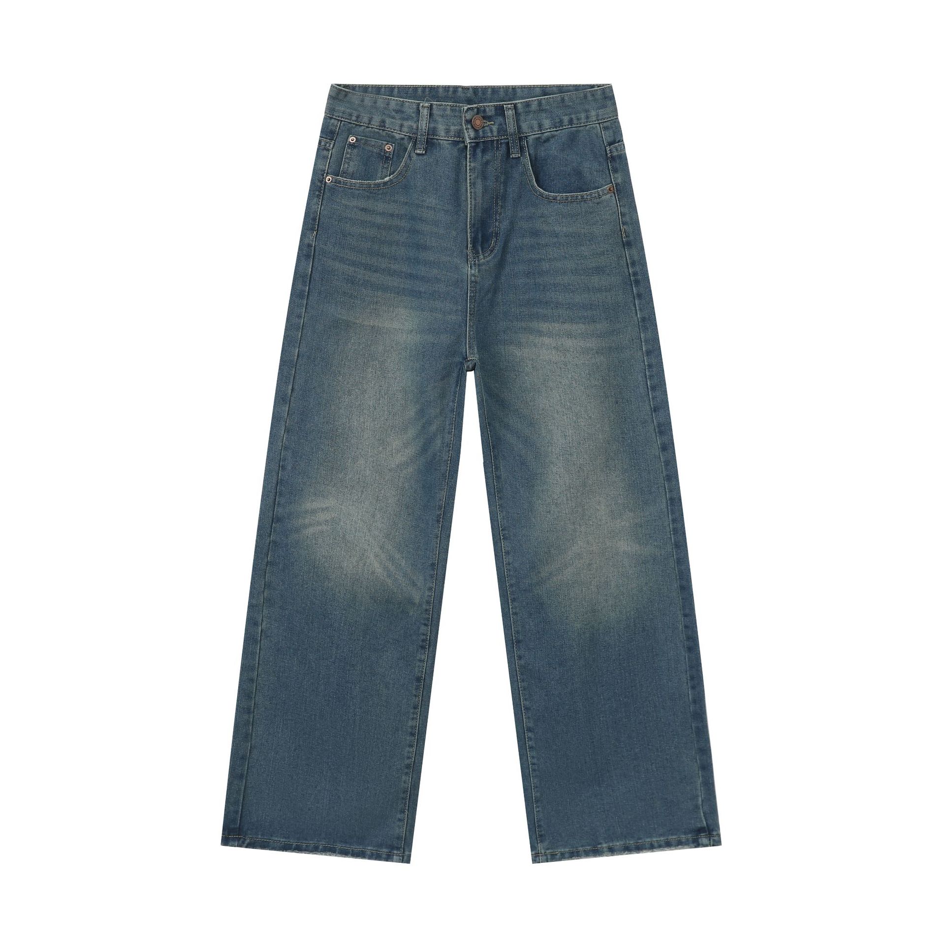 Men's Clothing Retro Washed Jeans Loose Straight Leg Trousers Men's Wide Leg Trousers Trendy Versatile In Stock_mkmklike.com