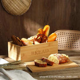 跨境竹制大容量面包收纳盒厨房台面面包盒实木方形储物盒