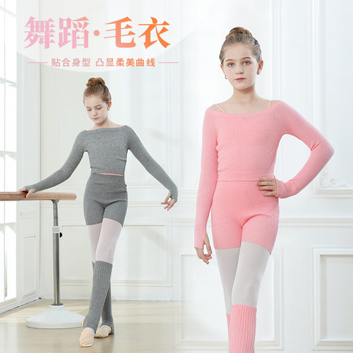 Children's Dance Sweater for Girls, Dance Suit One-Shoulder Practice Top with Cape, One-Shoulder Collar Knit Sweater, Chinese Dance Outerwear