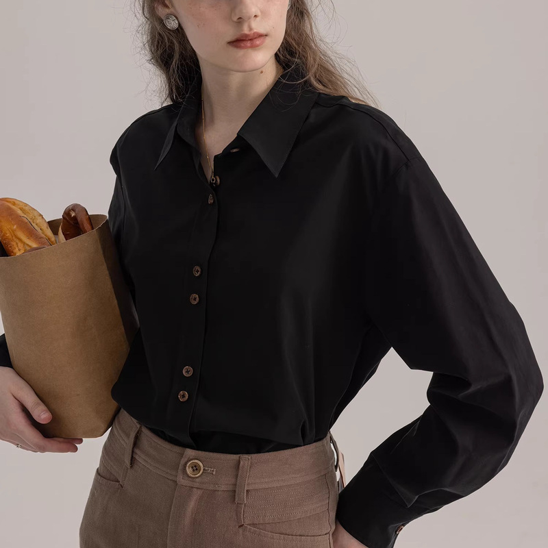 "Frida's Rose" Suede-Like Textured French-Style Long-Sleeve Shirt with Embroidered Back for Commuting "Frida's Rose" Suede-Like Textured French-Style Long-Sleeve Shirt with Embroidered Back for Commuting