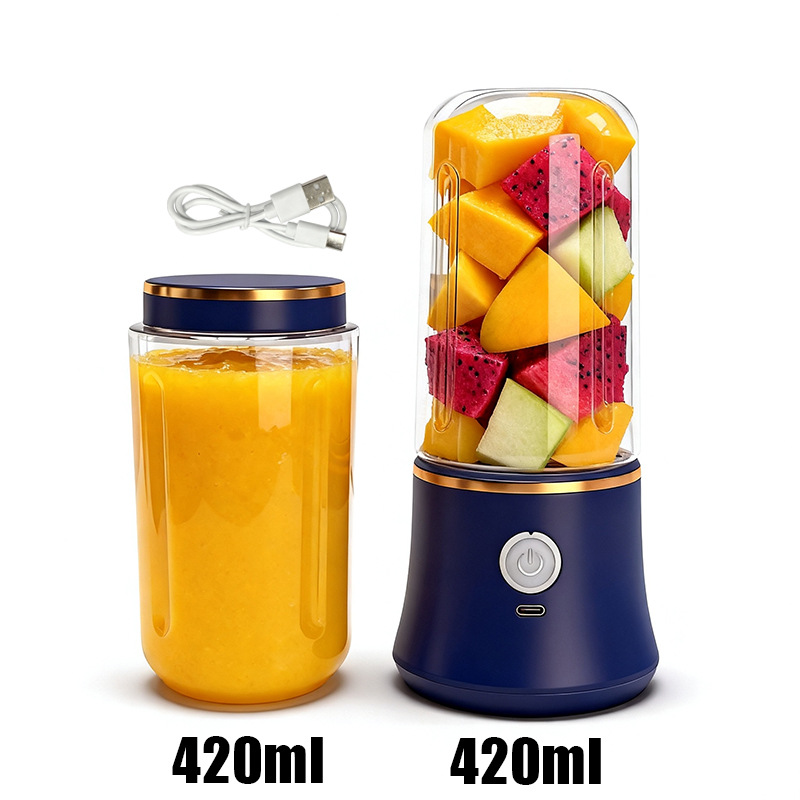 可充电 USB 装置式榨汁机，双杯420ML+420ML 搅拌机，带运动型盖