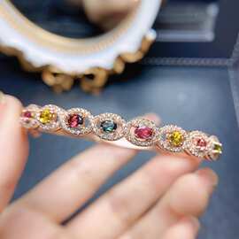 新款天然碧玺手镯S925银镶嵌主石3*4mm百搭网红爆款女饰批发