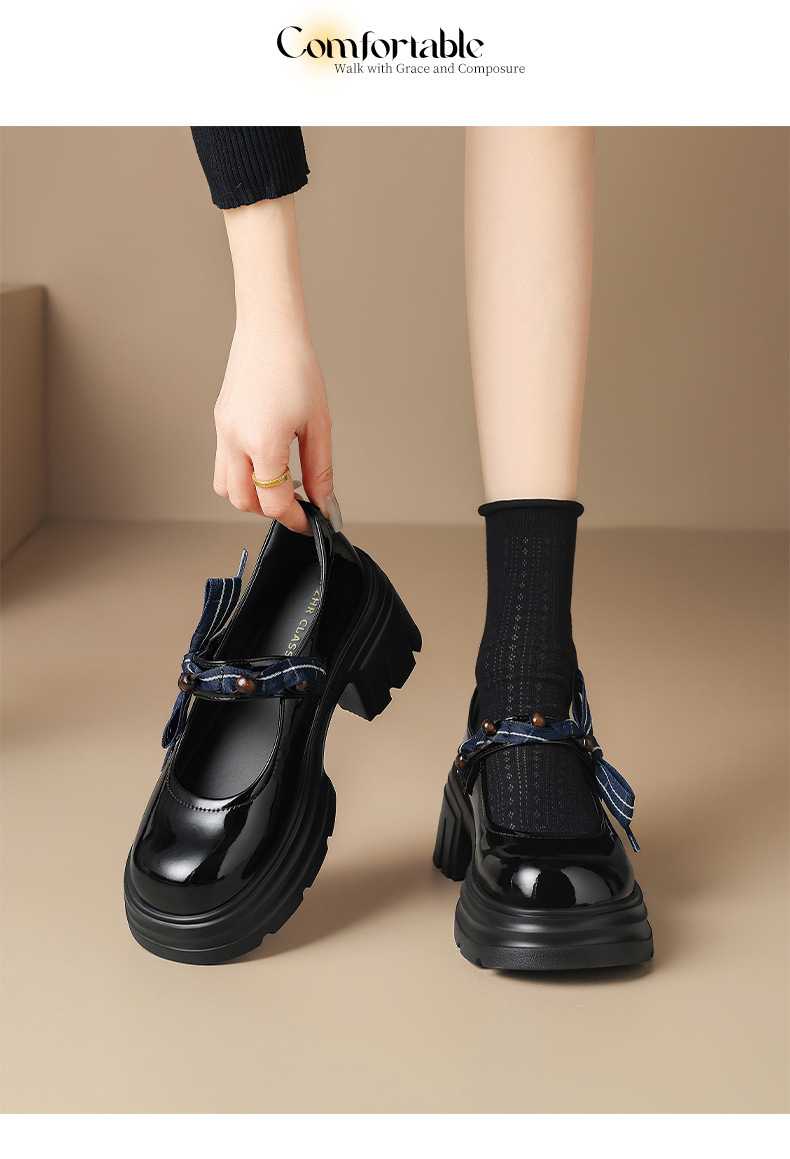 Giày Mary Jane nữ đế dày phong cách Anh Quốc, mũi nhọn, kiểu JK — AW188 màu đen chi tiết 16