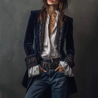 2025欧美女装 亚马逊 独立站 速卖通 长袖纯色拼接花边金丝绒外套