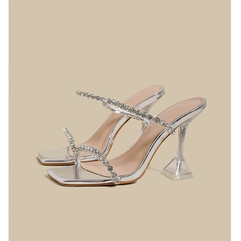Серебряные туфли на высоком каблуке женские летние стразы с высокими каблуками сандалии женские 2025 новые сандалии женские летние носки