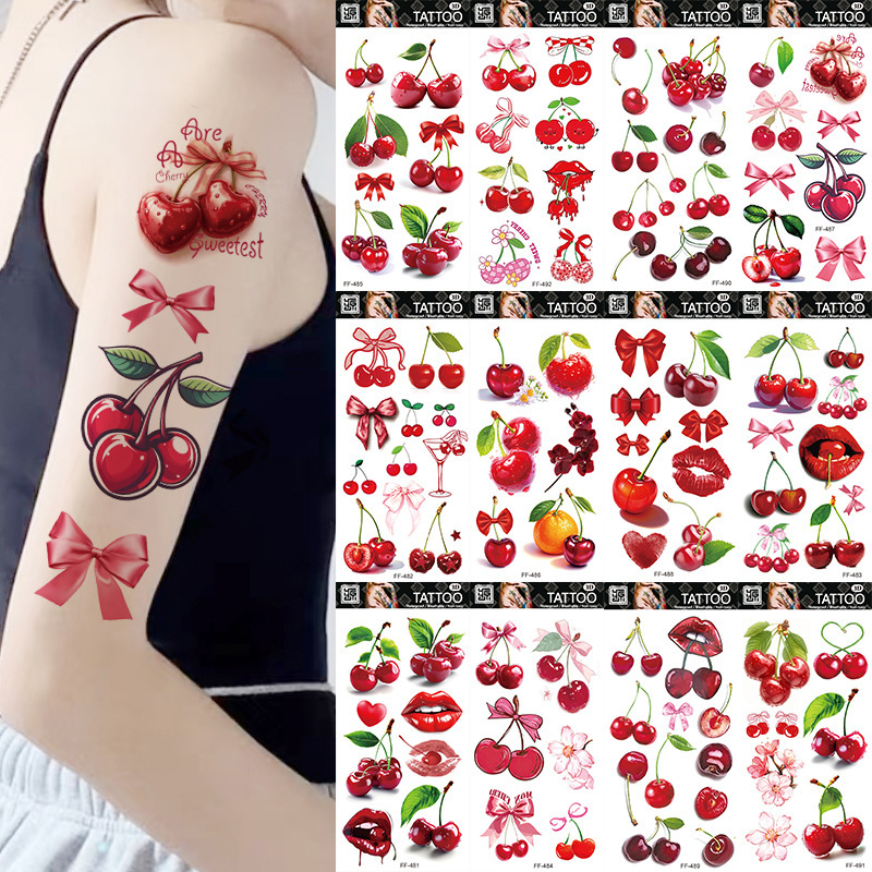 New FF series tattoo stickers 3D cherry fruit bow tie lip tattoo stickers manufacturers in stock wholesale New FF series tattoo stickers 3D cherry fruit bow tie lip tattoo stickers manufacturers in stock wholesale