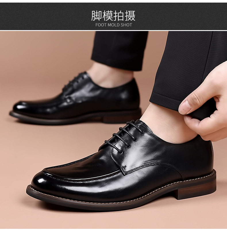 Giày da nam công sở da bò lớp đầu, mũi tròn, dây buộc, đế cao su — Màu nâu, dùng được bốn mùa, Mẫu đen bốn mùa, Đen lót lông chi tiết 14