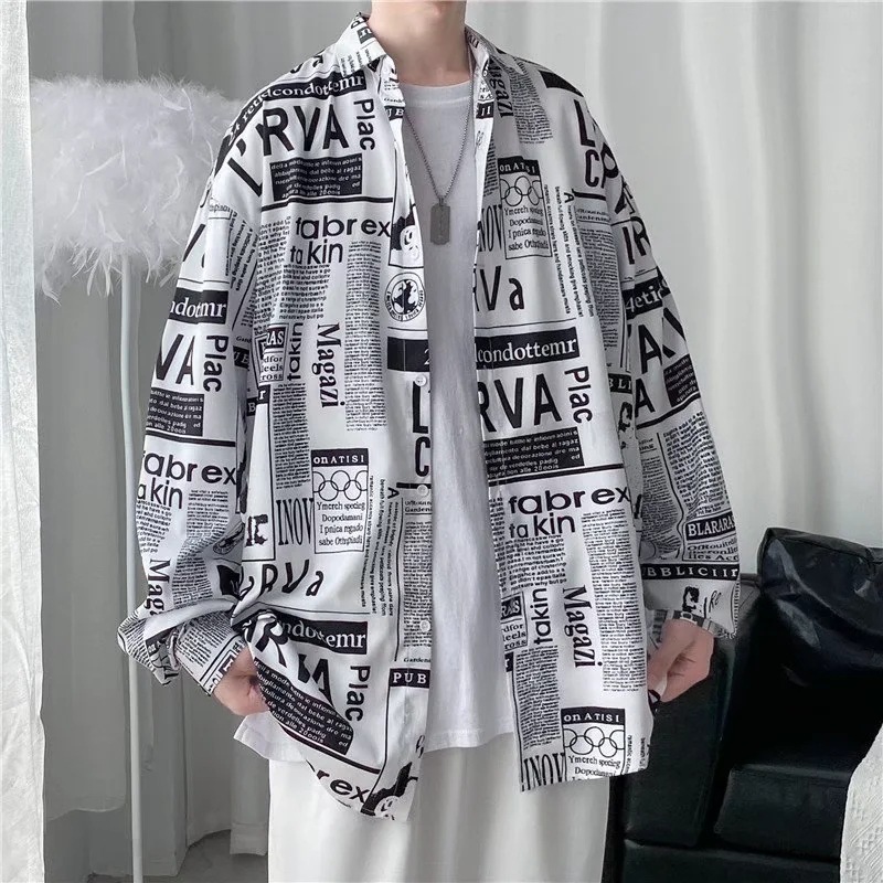 Batik-Druckhemd, langärmliges Herrenoberteil in koreanischer Version mit lockerem Drapierung, leichter, reifer Stil für Frühling und Herbst_voghion.com