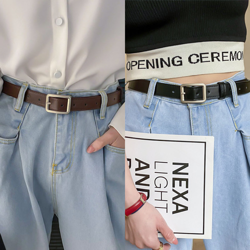 Black small belt women's ins style jeans belt versatile thin trouser belt women's decorative retro women's trendy brown