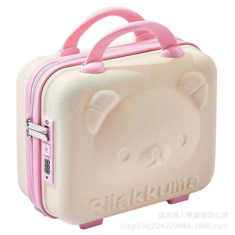 Mini maleta portátil 14 pulgadas 16 pulgadas caja de regalo de maquillaje pequeña bolsa de almacenamiento con cifrado oso de dibujos animados