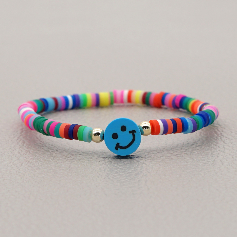 Fashion Rainbow Soft Ceramic Beaded Multicolor Smiley Face Bracelet display picture 5