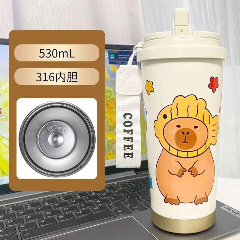 漫画ステンレス鋼カップ高価値断熱カップ 316 大容量コーヒーカップポータブル Capibara 学生カップ|undefined